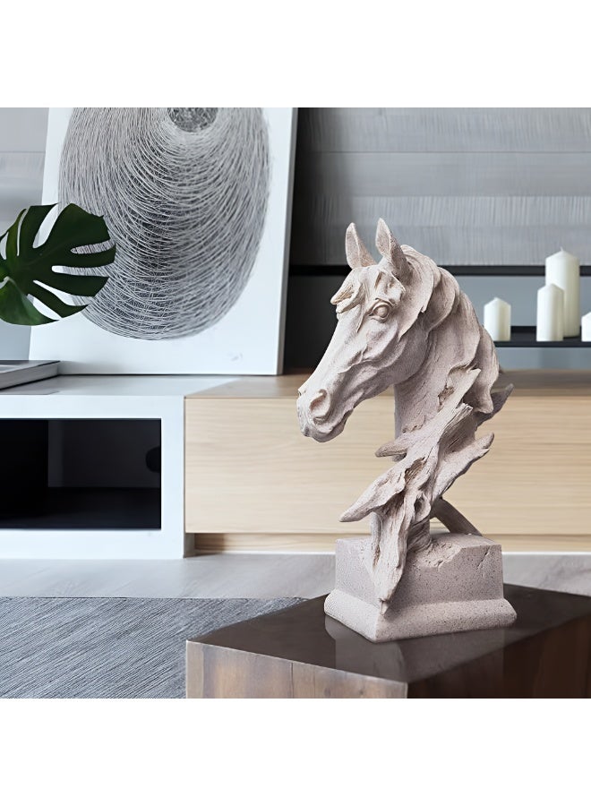 ALMiHomi Abstract Horse Head Resin Sculpture Home Decor – Sandstone Color Horse Bust Statue for Living Room, Office Desk, Shelf Decoration & Good Luck Ornament - Image 2